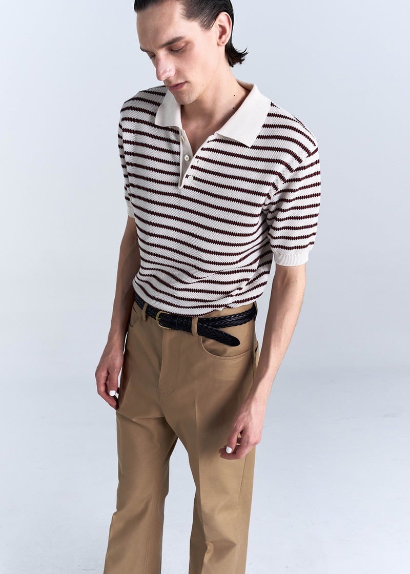 RIIZE 韓国 ポップアップ ポロシャツ ソンチャン サイズ1 ☆RIIZE ソンチャン 着用！！【NOICE】TWIST STRIPED KNIT POLO SHIRT