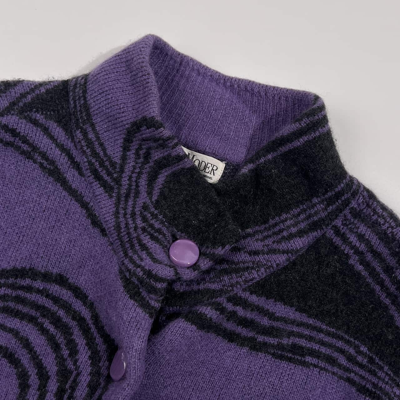 カシミヤ100% ALT MODER アルトモーダー デザイン ニット カーディガン M~L/パープル×ブラック レディース