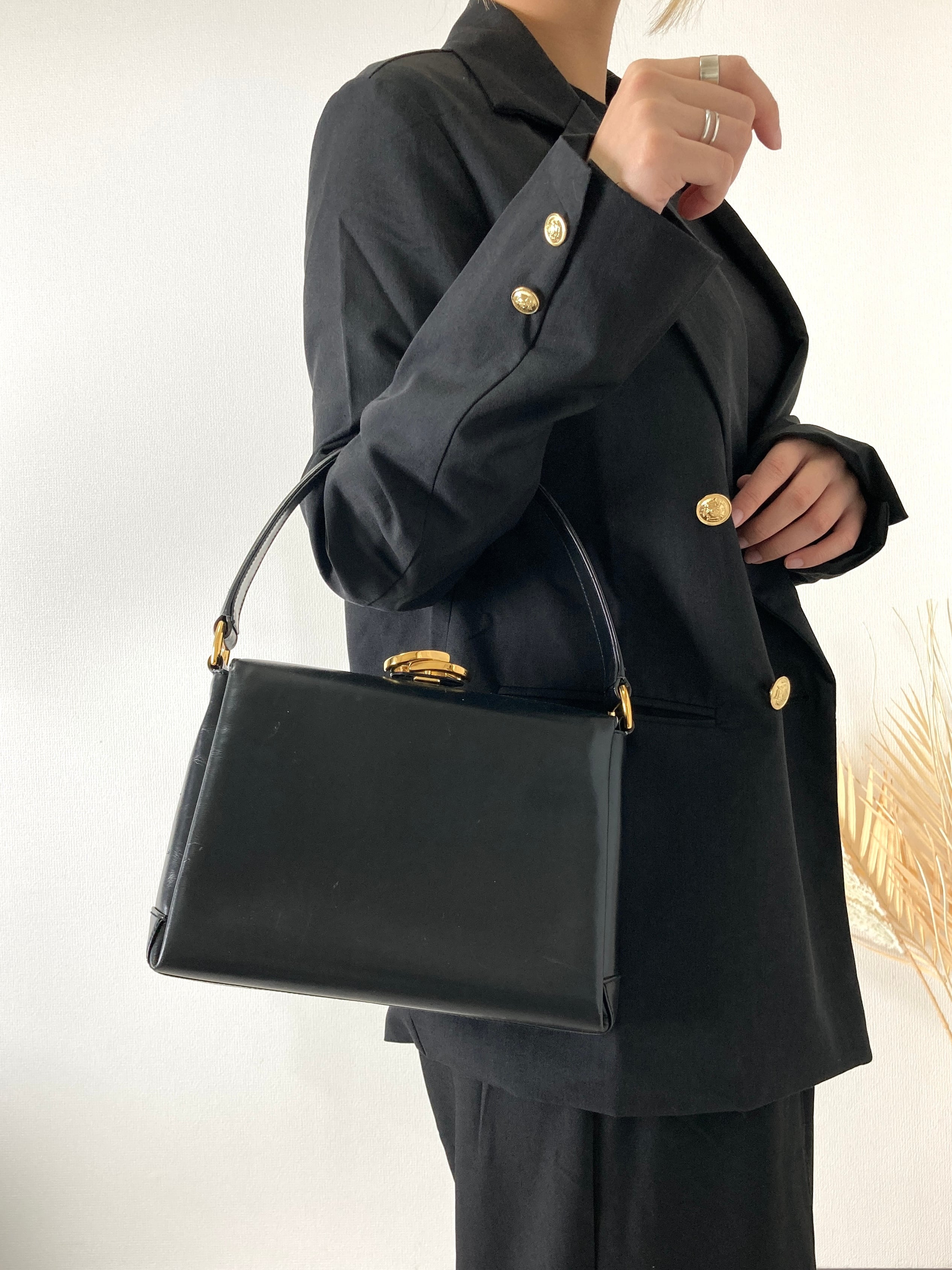 GUCCI グッチ GG金具 レザー ハンドバッグ ブラック vintage