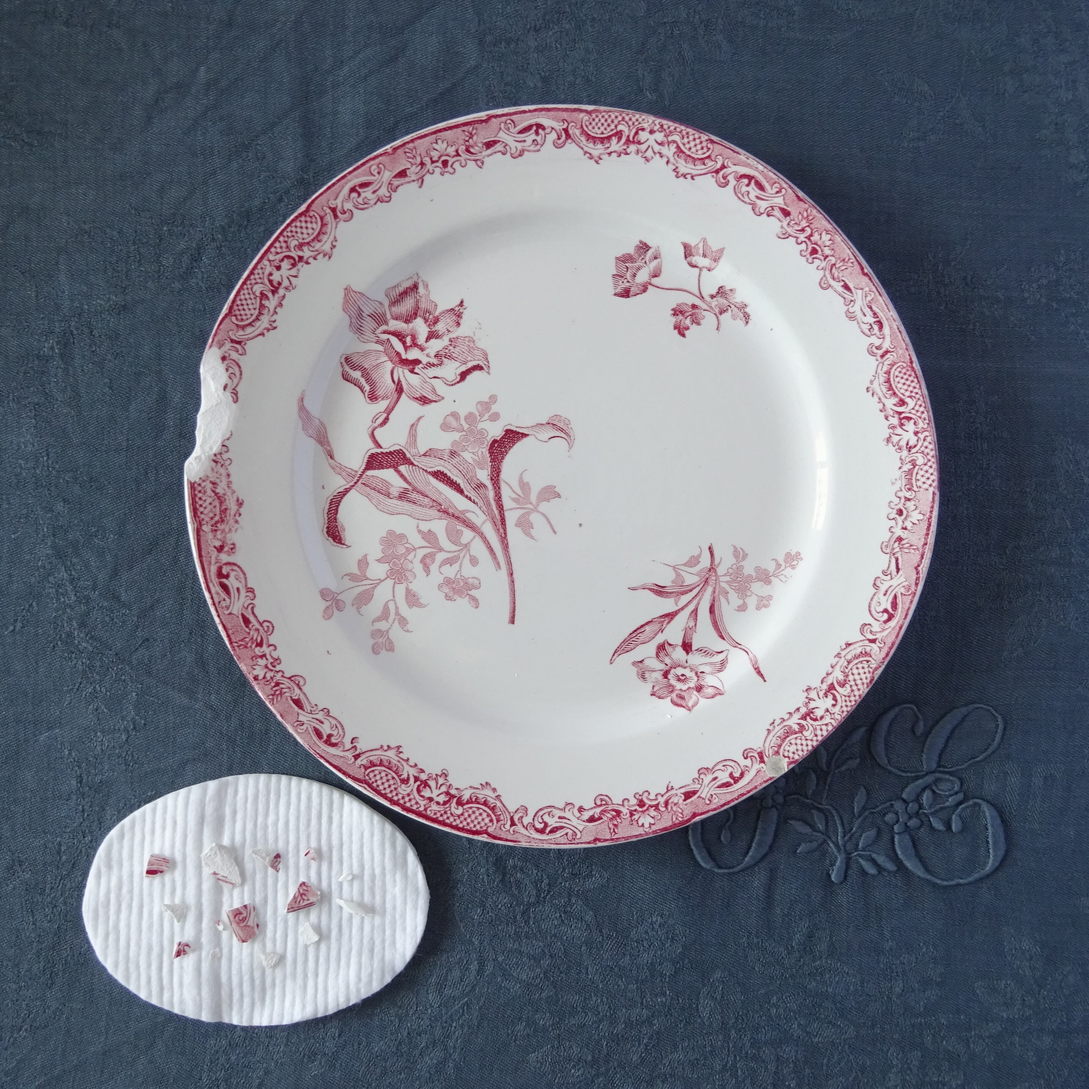 【金継ぎ用】Sarreguemines＊modèle《FONTANGES》assiette dessert pour Kintsugi (A)