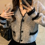 V-Neck Contrast Trim Floral Knit Cardigan