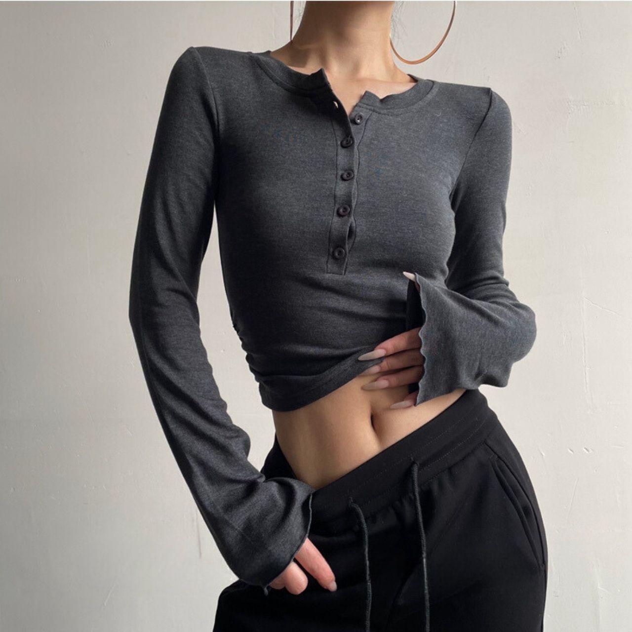 ヘンリーネックボタントップス　LT0020011