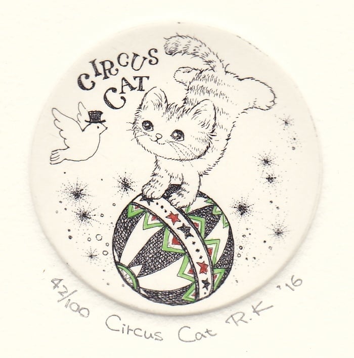 猫の額付き銅版画title「哀愁ねこちゃん」