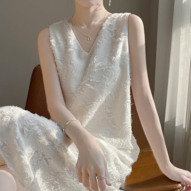 Vネック シャギー フリンジ ワンピース 2color/3412778