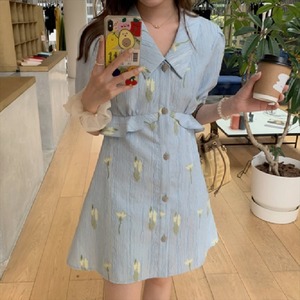 【送料無料】 ミニドレス  花柄・無地  半袖  ミニ丈  ワンピースドレス  カジュアル系  フェミニン  大人可愛い  シンプルデザイン  こなれ感  Vネック  きれいめ  レディースファッション・可愛い  韓国  お出かけ・女子会・デイリーユース