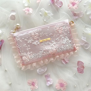 10. 刺繍  Flower Clear Pouch (L)