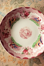 残1 1875s Sarreguemines 手彩色 薔薇色の雉と薔薇色の人生とプレート