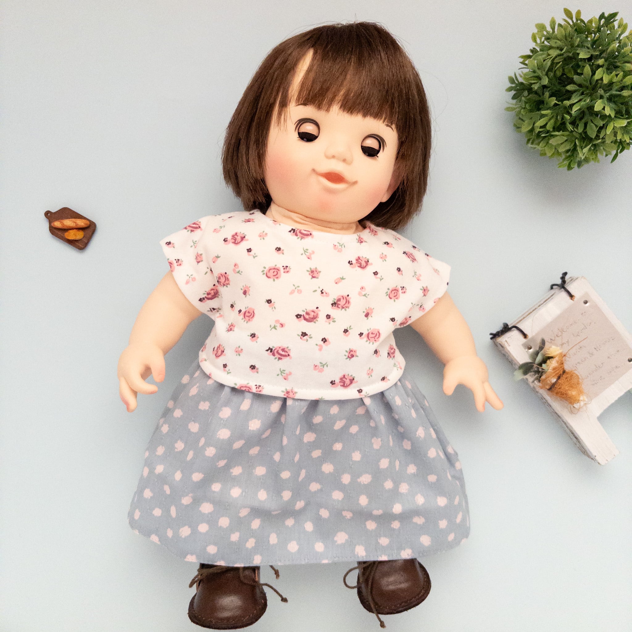 専用です　ぽぽちゃん　服 2点セット】トレーナースカートセット服（黄色T水玉