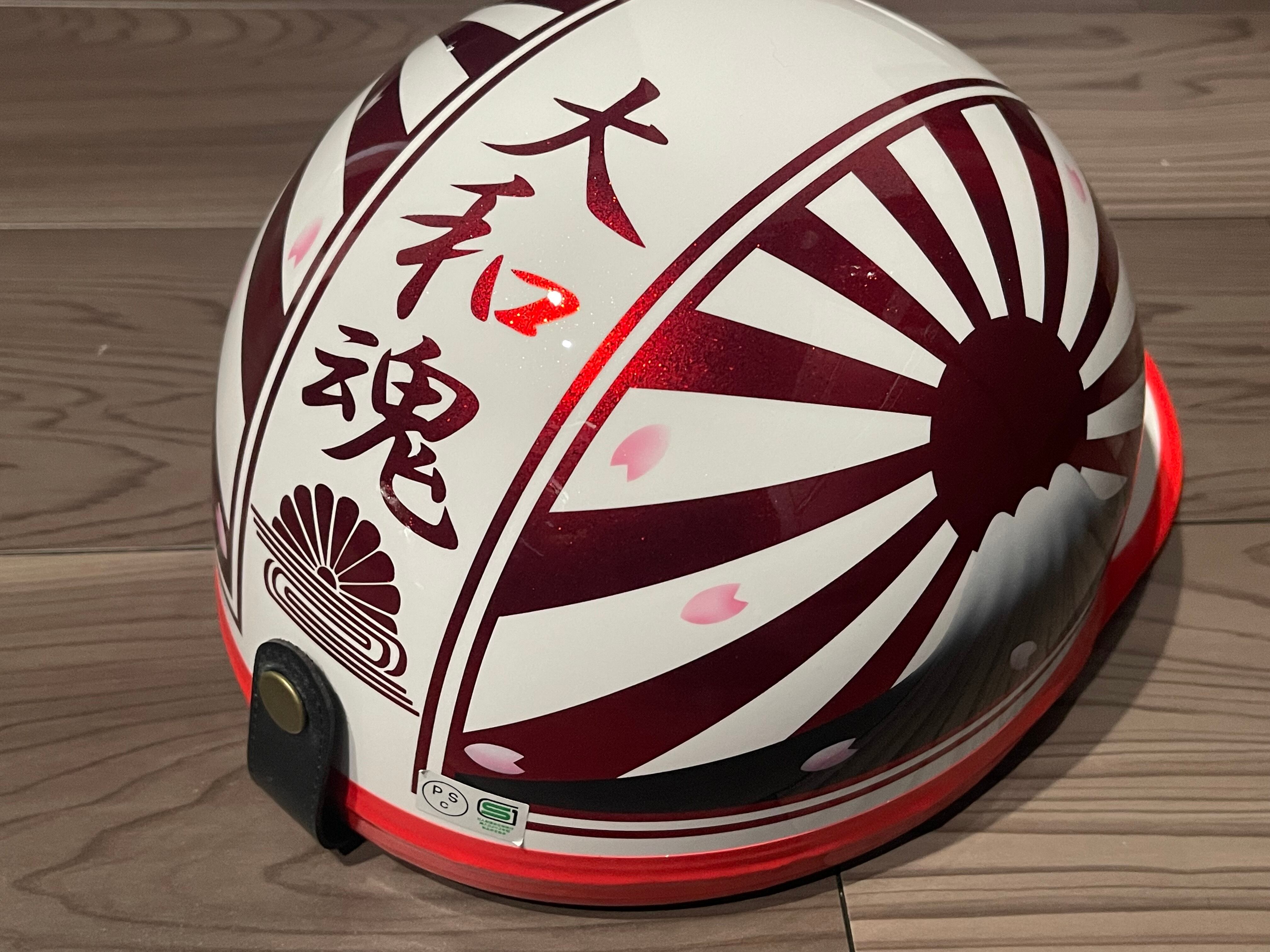 レッドラメ 富士日章 コルク半 ヘルメット 旧車暴走族 三段シート
