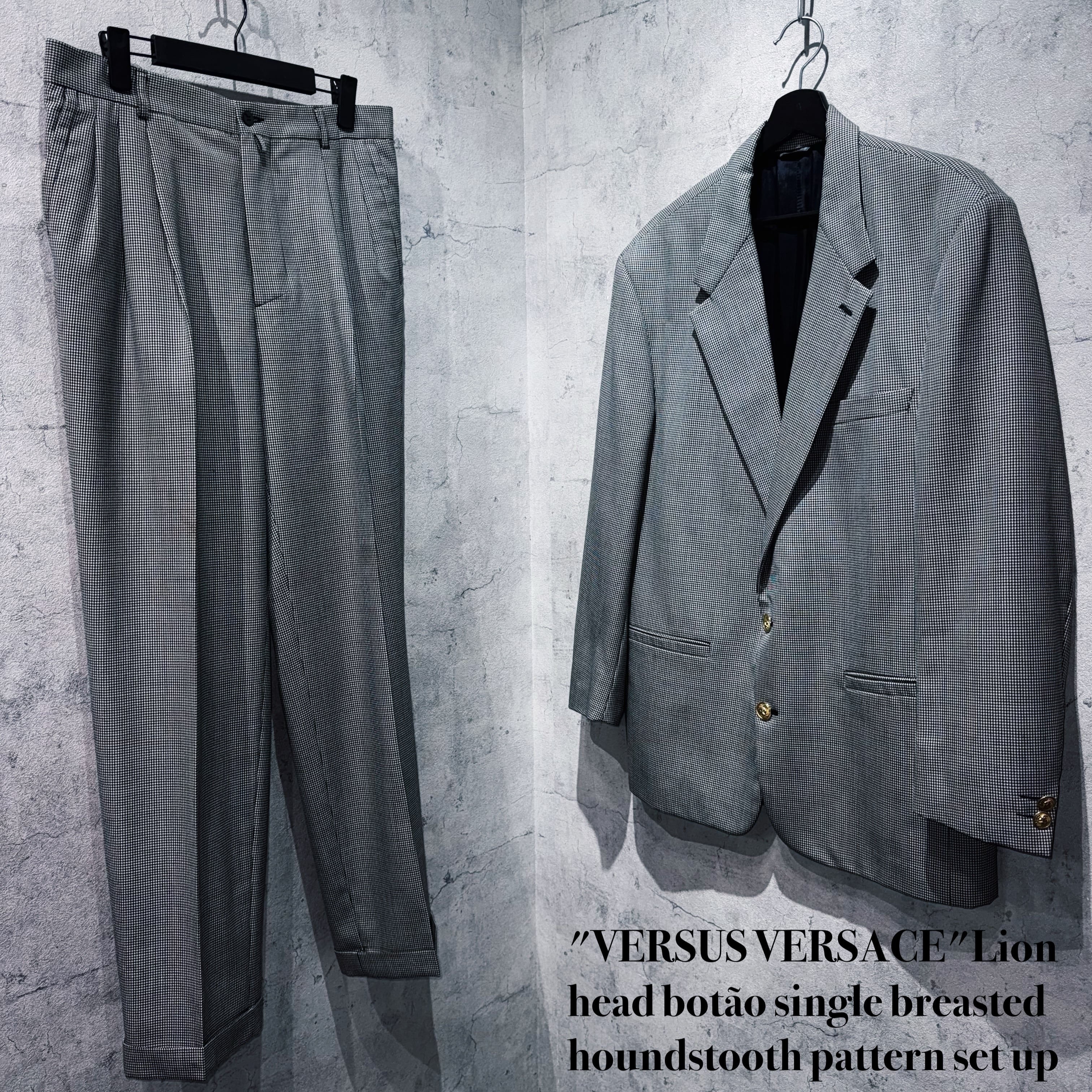 "VERSUS VERSACE"Lion head botão single breasted houndstooth pattern set up