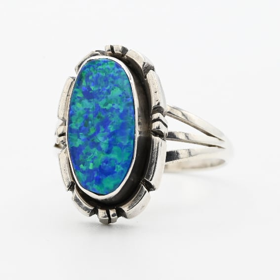 Blue Opal Accent Rounded Statement Ring #13.5 / USA
