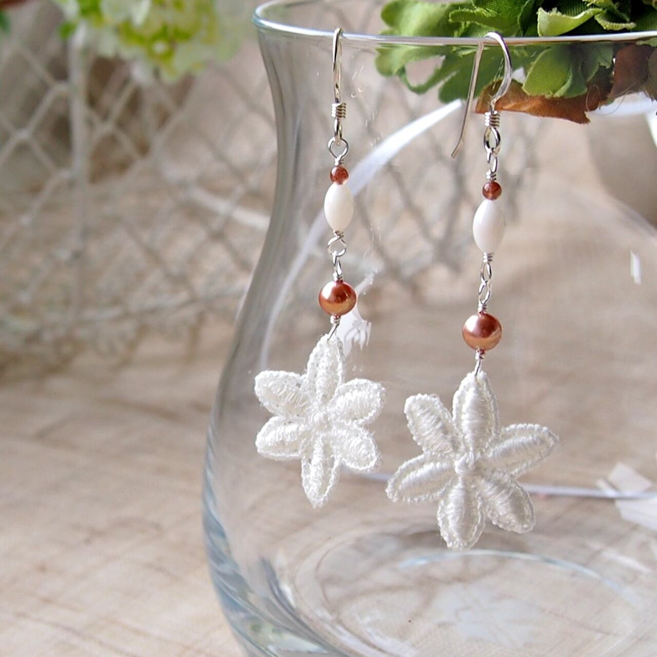 白珊瑚/アゲート/フラワー/レースピアス | ChocoRal Jewelry