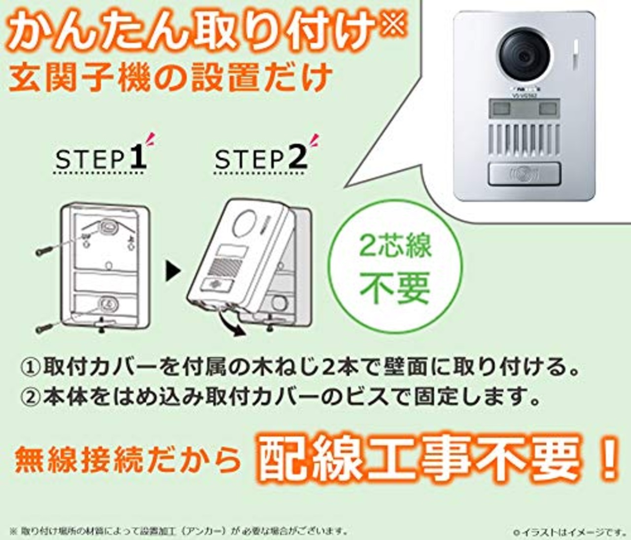 パナソニック ワイヤレステレビドアホン 配線工事不要 LEDライト搭載 VS-SGZ20L