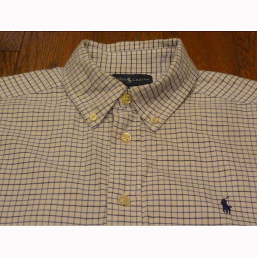 【クリックポスト利用で送料無料】Ralph Laurenの古着チェック ボタンダウンシャツ (16) ボーイズサイズ