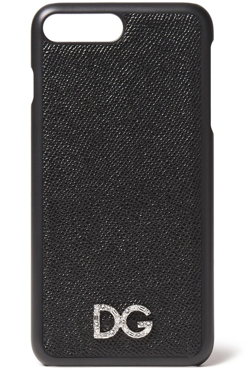 DOLCE & GABBANA　クリスタル付きテクスチャードレザー iPhone 7 Plus ケース　ブラック