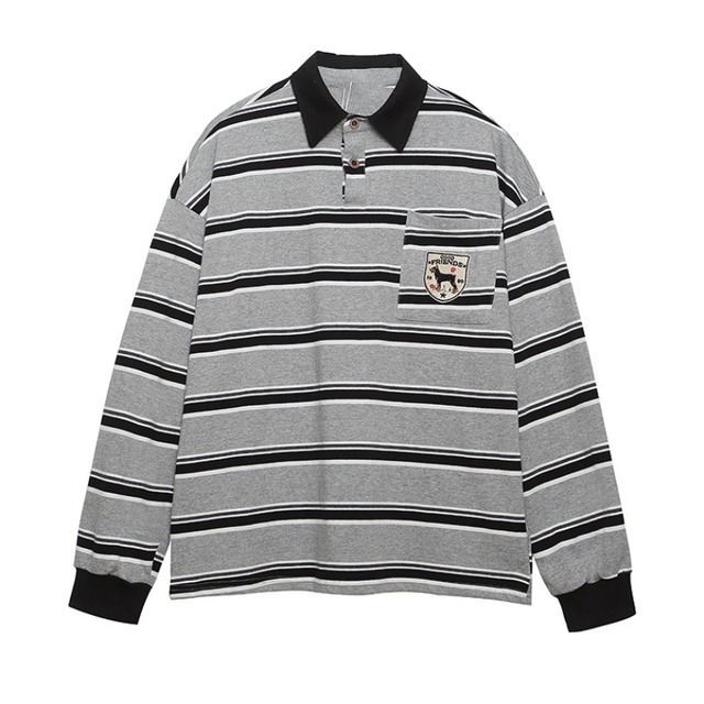 dog patch border polo long tee　ドッグワッペンボーダーポロロングティー　J1504
