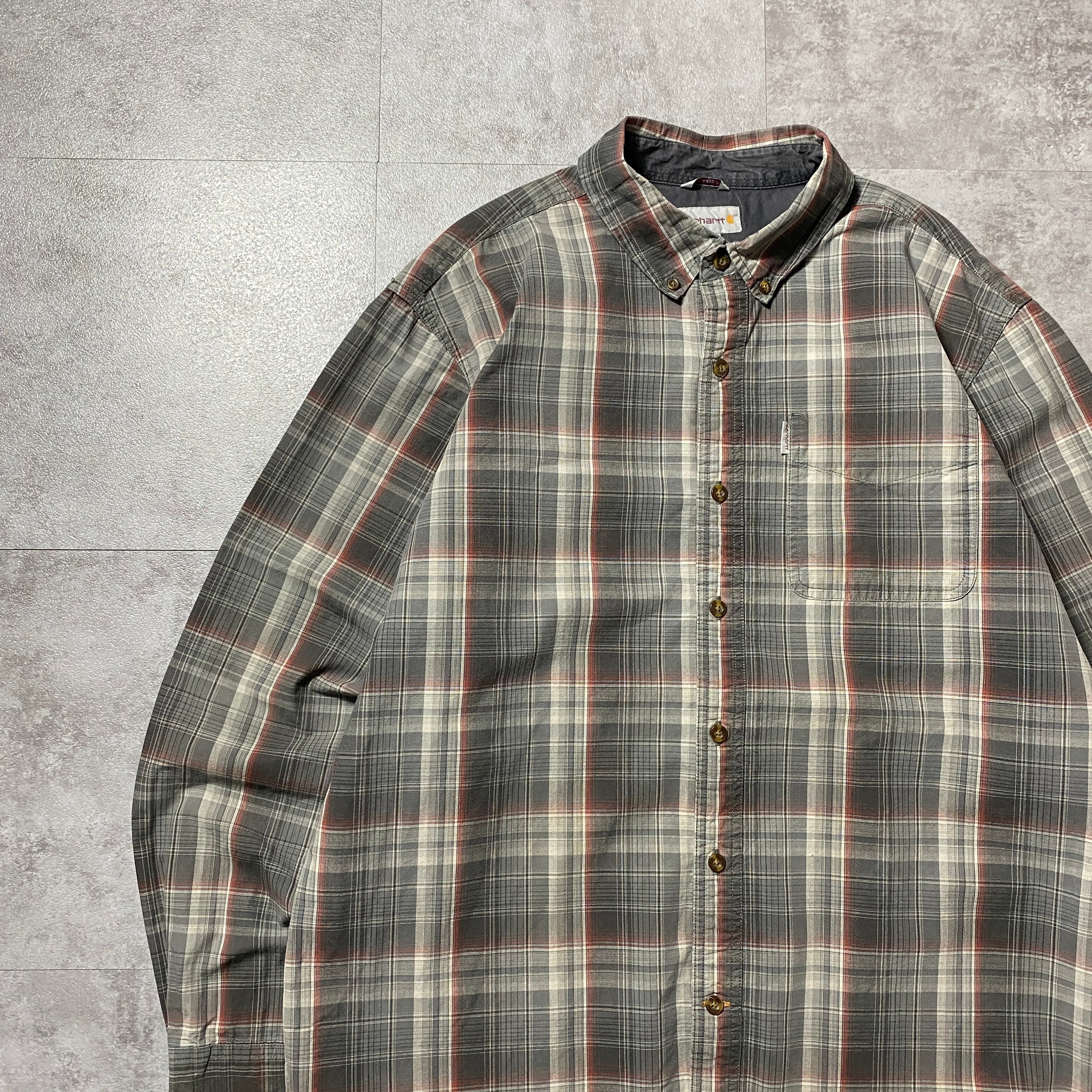 Size:XL】carhartt カーハート チェック総柄 胸ポケット ボタンダウン