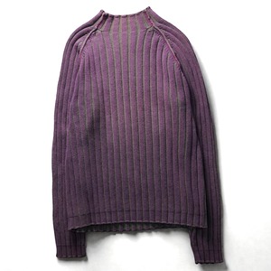 Vintage stich design mock neck rib knit