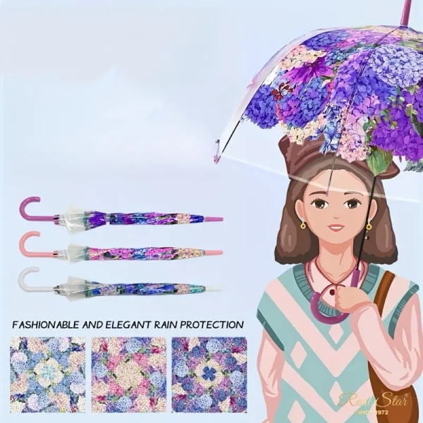 あじさい花柄傘、ビニール傘 J字型ハンドル、男女兼用 防水 耐久性