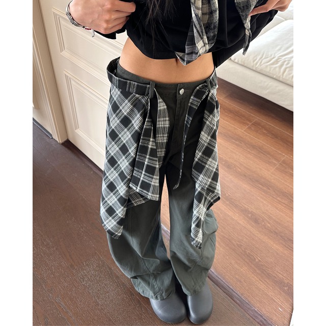 checked wide pants　チェック腰巻き風ワイドパンツ　J0889