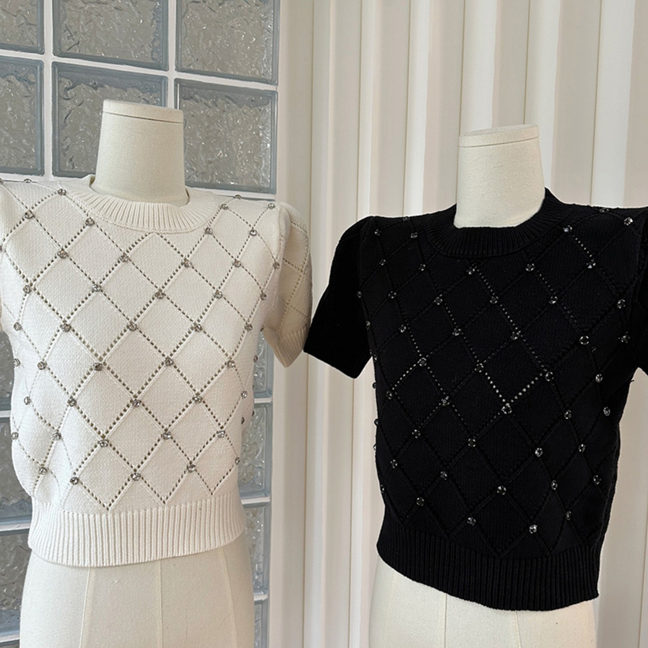 ストーンハーフスリーブニット LK1234