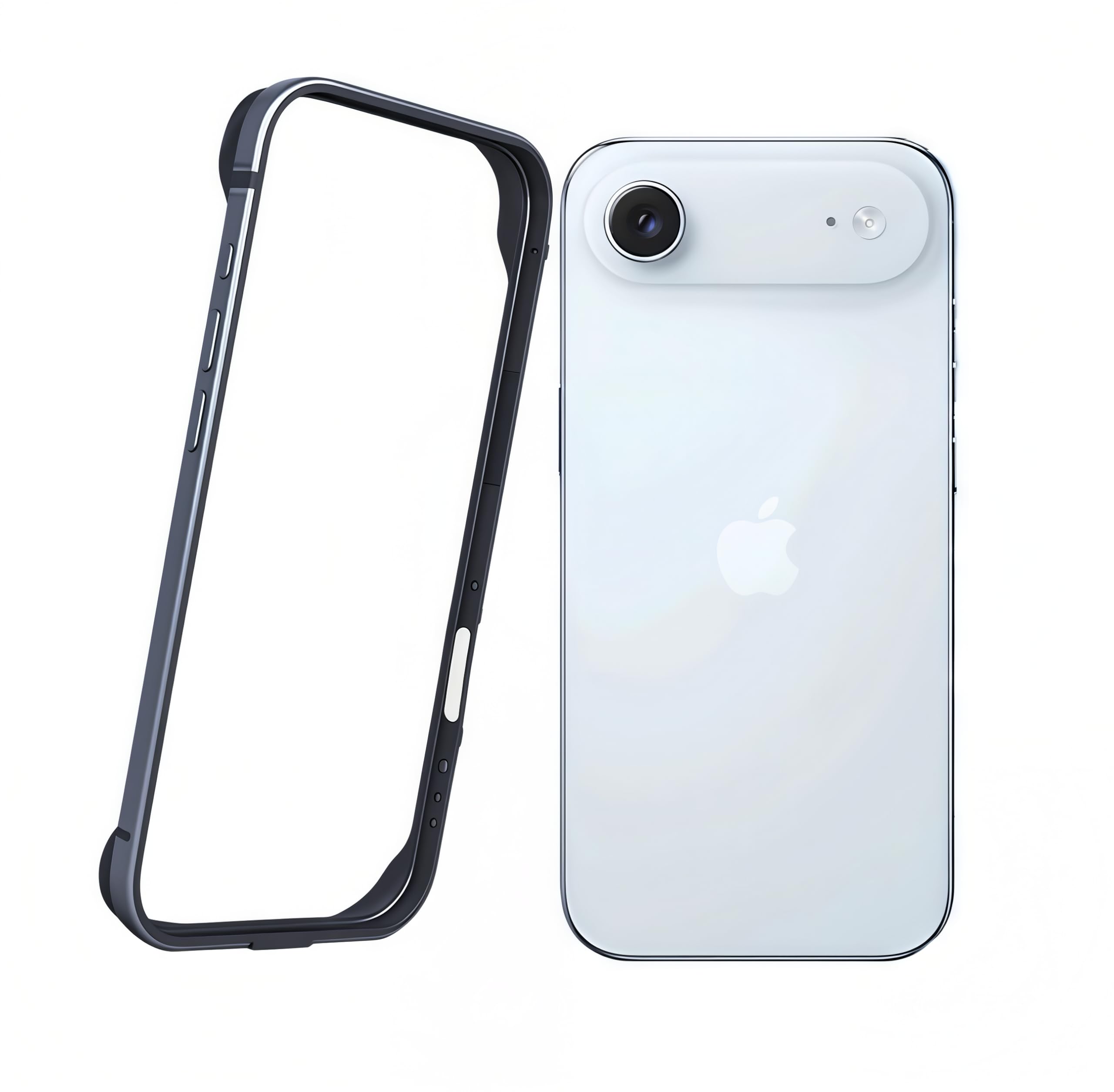 Smorniy iPhone17 Air 用 アルミバンパーケース アルミ+シリコン 二重構造 レンズ保護 ストラップホール付き 軽量 耐衝撃 一体感 アイフォン 17air 用 アルミバンパー 超薄軽量 放熱設計 (ブルー, iphone 17Air)