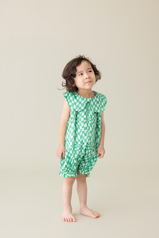 【24SS】folkmade(フォークメイド) satin playing card rompers  peppermint×green(70/80/90)ロンパース ベビー