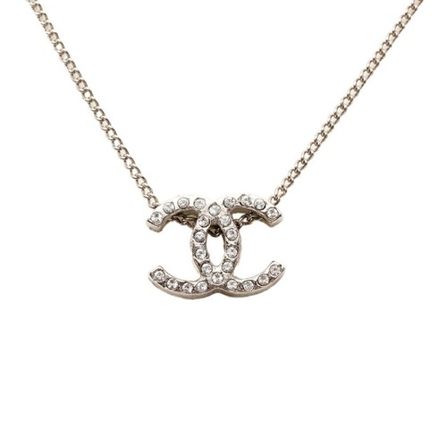 シャネル ココマーク ペンダント ネックレス 08A シルバー ラインストーン メッキ レディース CHANEL 【中古】