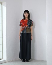 kotohayokozawa - Sheer Graphic Top ：Orange Wave｜工場風景グラフィック／軽やかなシアー
