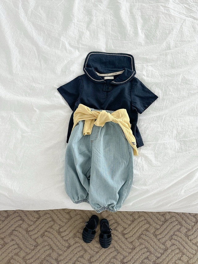 《予約》送料無料 【mini robe】Slub denim jogger pants