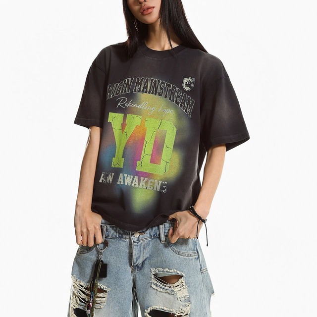 クラックナンバリンググラデーションプリントTシャツ 3col   R02264