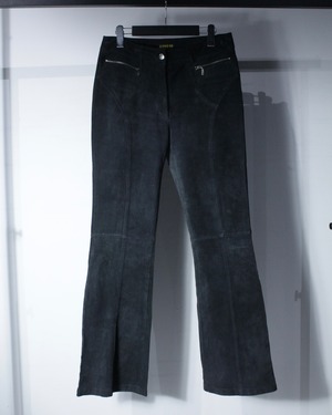 【Caka BLACK】Vintage Suede Leather Flare Pants