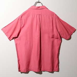 美品 L コーラルピンク シルクリネン Caldwell Polo Ralph Lauren ポロラルフローレン 半袖開襟シャツ