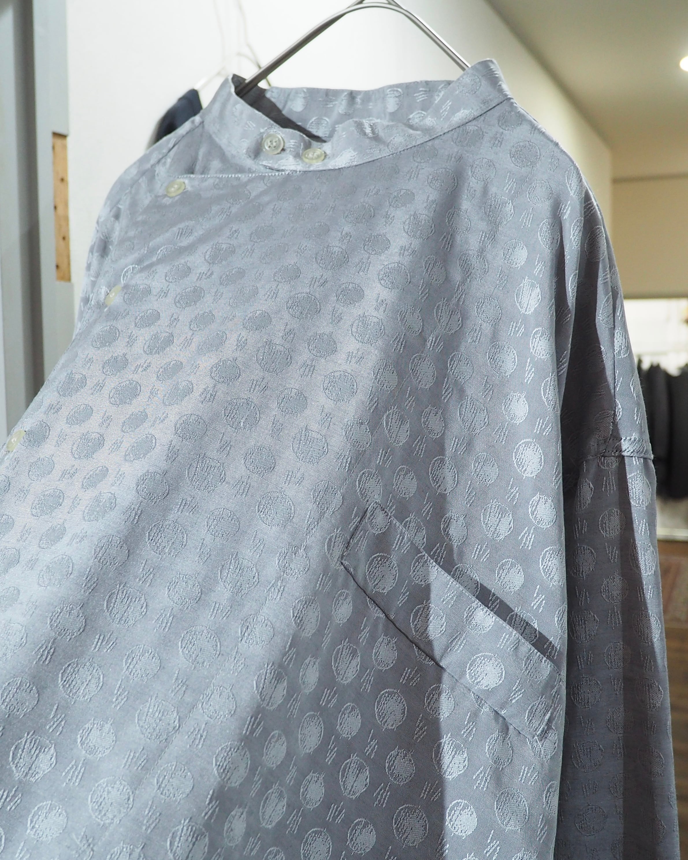Dot Embroidery × Oblique Deformation vintage Over silhouette Shirt