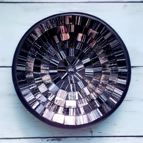 カラフル モザイクトレイ (ブラック)小物入れ インテリア ラウンドプレート【バリ島直輸入】