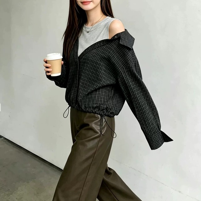 Off-Shoulder Layered Docking Shirt 01431
