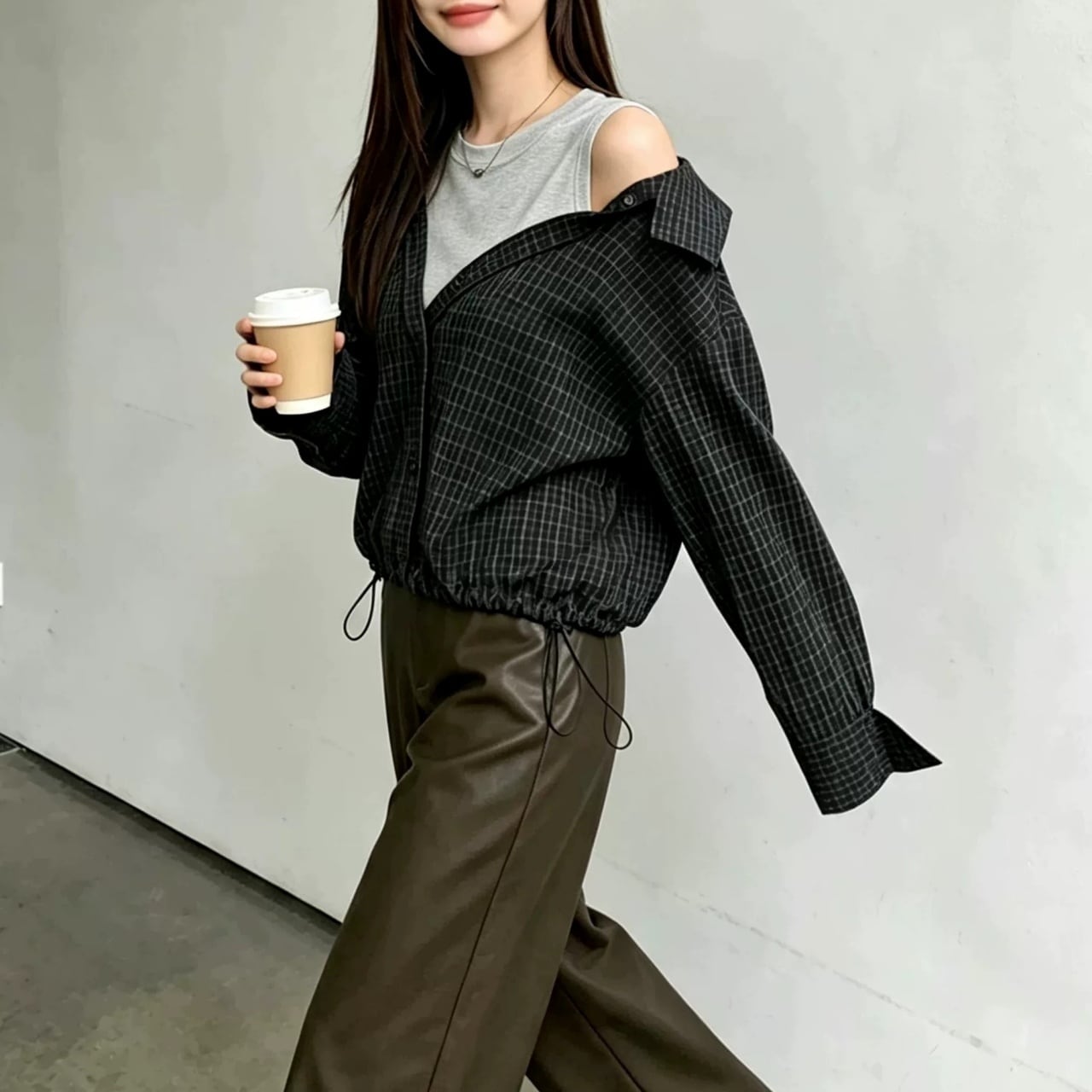 Off-Shoulder Layered Docking Shirt 01431