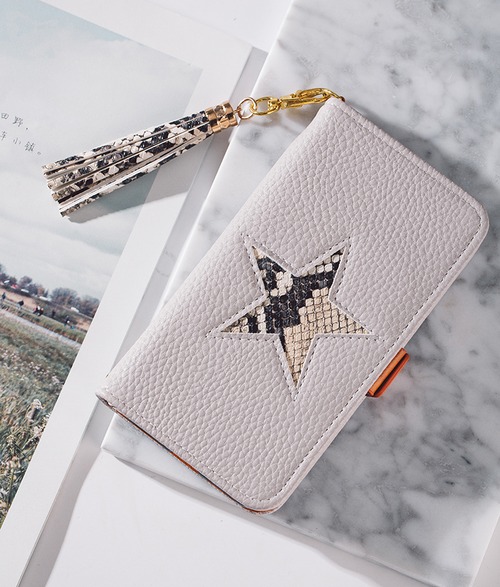 iPhoneケース 手帳型 ヘビ 星柄 フリンジ付き 上品☆税関込♪