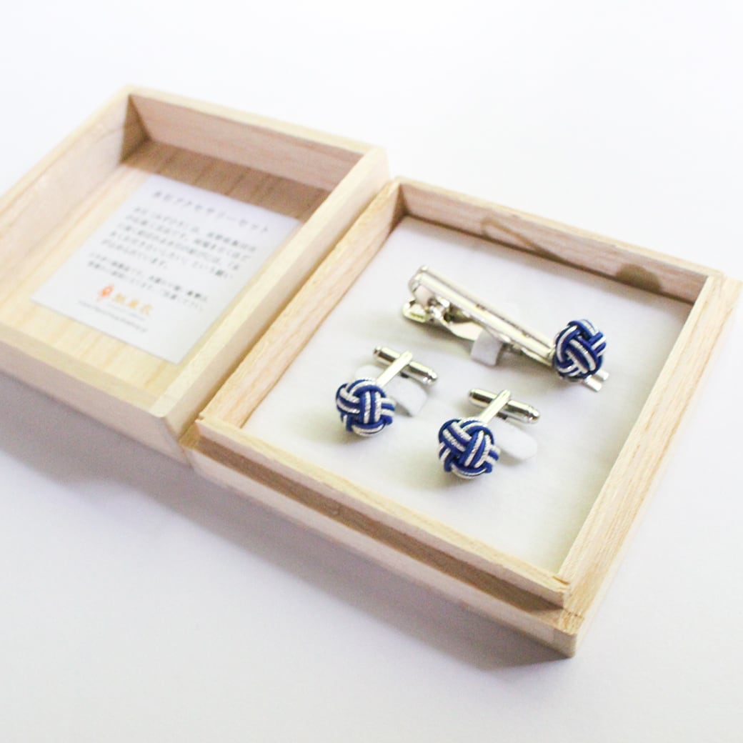 ギフトにおすすめ】水引あわじ玉カフス＆ネクタイピンセット 桐箱入り