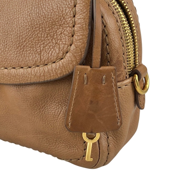 PRADA プラダ ショルダーバッグ ブラウン フロントロック レザー チェーン vintage ヴィンテージ オールド gkm4zp