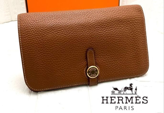 HERMESエルメス ドゴンデュオ ゴールド ブラウン ゴールド金具 長財布 