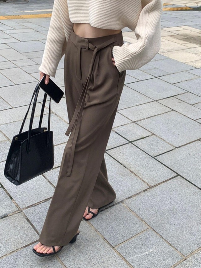 Asymmetric Waist Tuck Wide Slacks