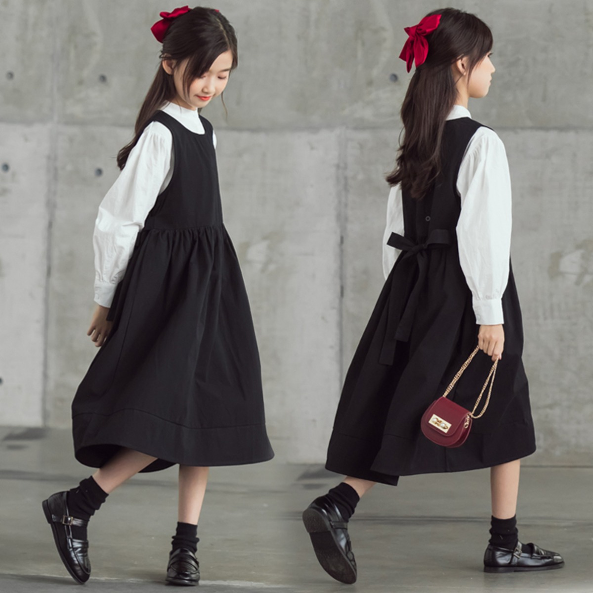 女の子☆ブラウス+ワンピース 子供 キッズ】 ブラック ホワイト入学式 
