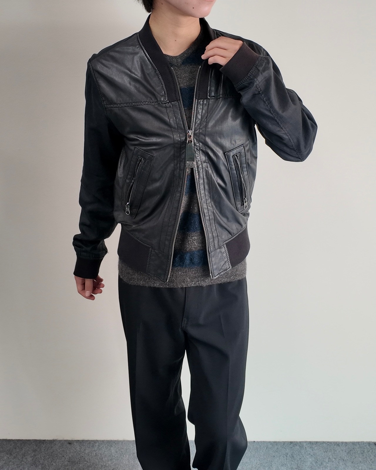 【ARMANI Jeans】leather coating linen switching blouson