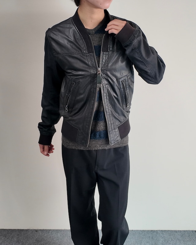 【ARMANI Jeans】leather coating linen switching blouson