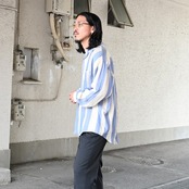 レザージャケット、グーチレーヨンストライプロングスリーブシャツデッドストック