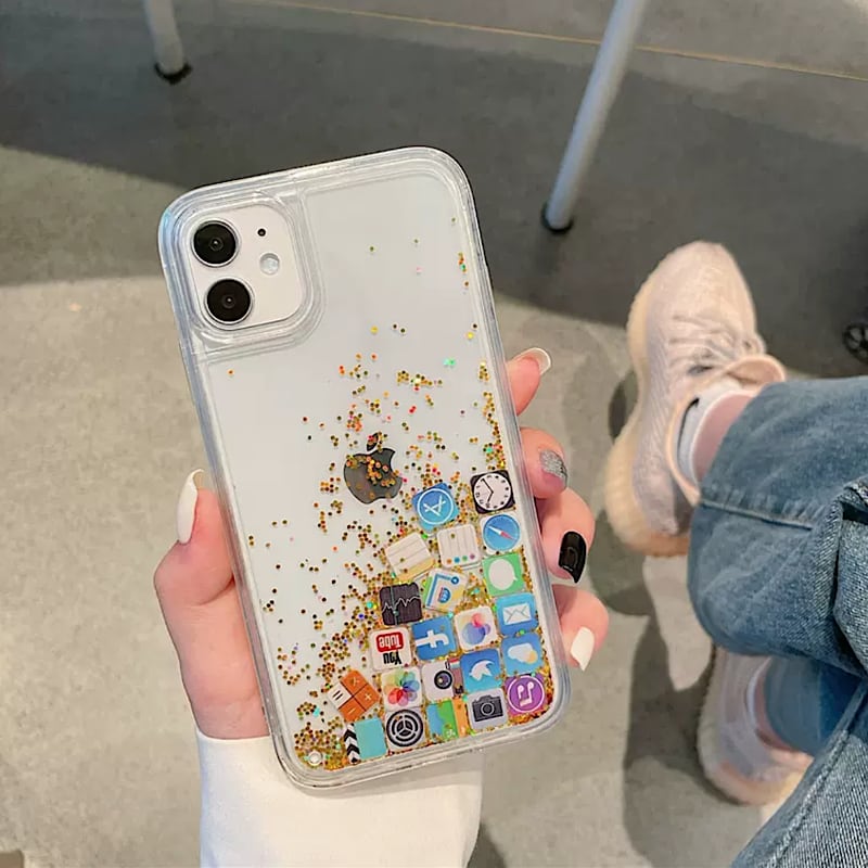 揺れる アイコンが可愛い クリア Iphoneケース スマホカバー ラメ グリッター ユニーク 透明 キラキラ シルバー ゴールド おもしろ Lamitte Deco トレンド 韓国ファッション ショップ Base店