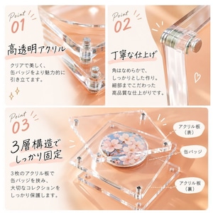 缶バッジ ディスプレイケース アクリル 缶バッジケース 収納 フレーム 透明 マグネット式 缶バッチ 飾る 推し活 グッズ収納 58mm 75mm 対応 2個用 コレクションケース 展示 保管 卓上 インテリア オタ活 商品画像2