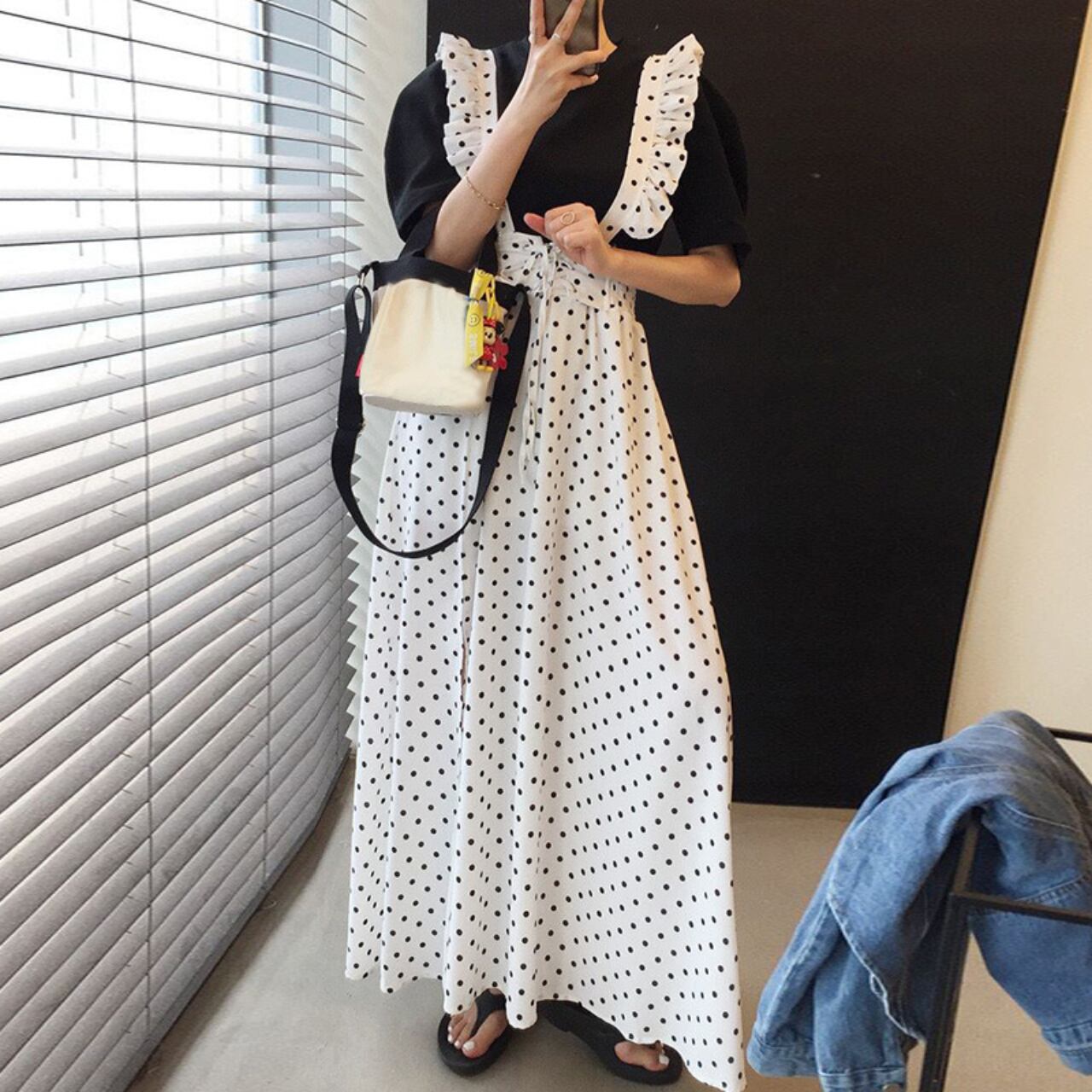 フリルストラップ ドットジャンパースカート A4253