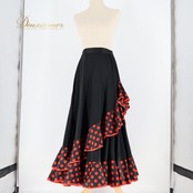 フラメンコ 衣装 ファルダ スカート 黒 赤 水玉 ドット フリル ICHIOKU イチオク ブラック系 レッド系 ダンス パーティ 発表会 フリル フレア スカート 大人サイズ プリント スカート おしゃれ ステージ衣装 踊り レディース フェス レディースファッション